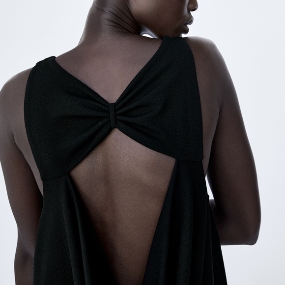 ZARA Long Pleated Dress Black - Picture 6 of 8